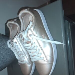 Gold Low-Top Sneakers with Metallic Finish